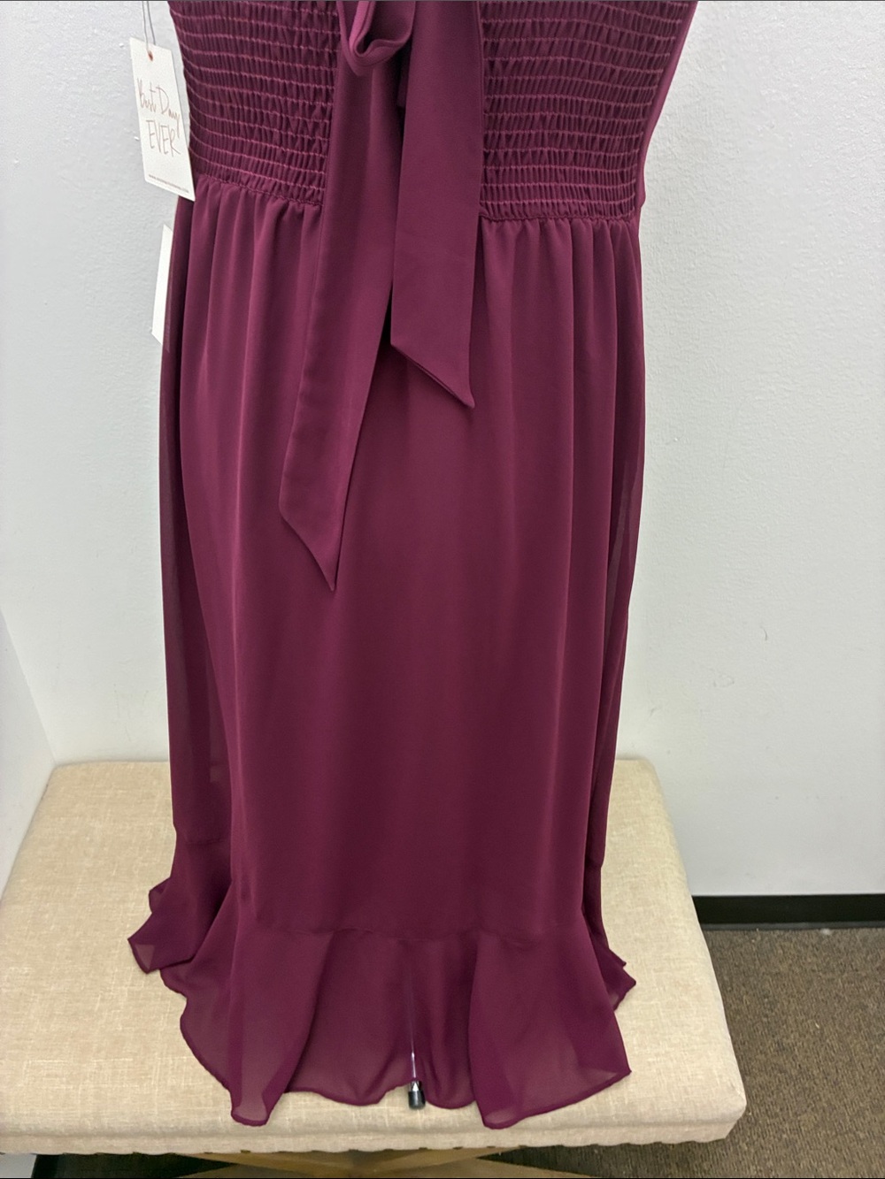 Women's Burgundy Tie-Shoulder Square-Neck Maxi Bridesmaid Dress - Picture 10 of 14